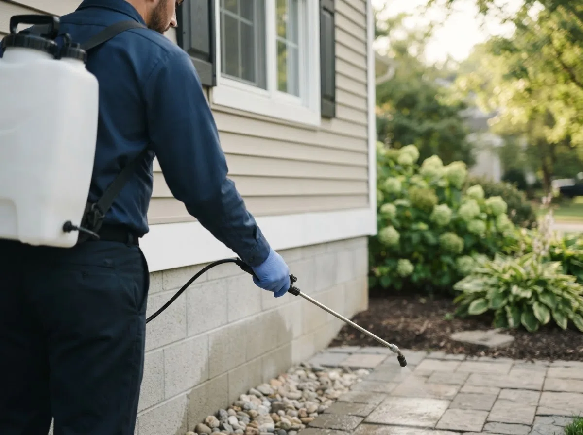 Pest control technician inspecting a home in Tiskilwa, IL